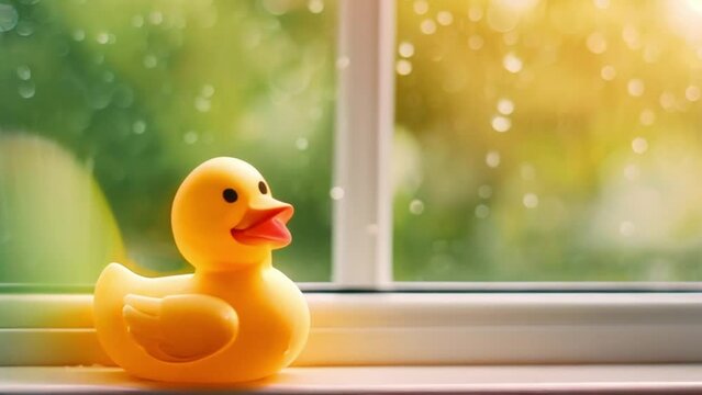 video of rubber duck on glass window