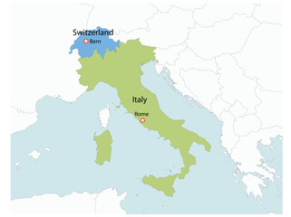 Outline of the map of Italy and Switzerland with regions