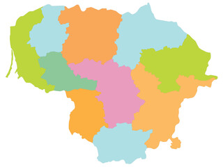 Fototapeta na wymiar Outline of the map of Lithuania with regions