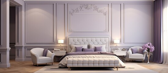 Classic bedroom setting with a cozy bed, comfortable chairs, and an elegant chandelier hanging from the ceiling