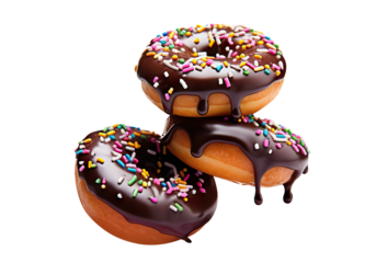 Three flying delicious donuts, cut out
