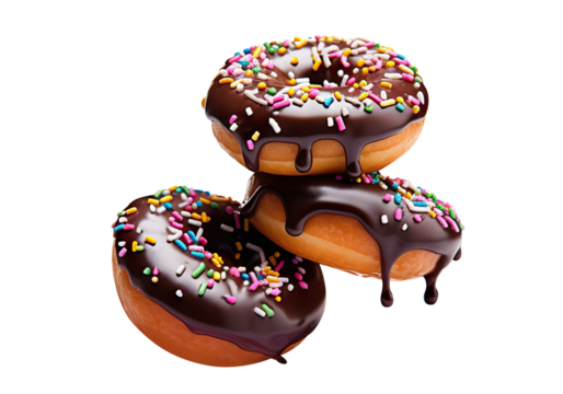 Three flying delicious donuts, cut out
