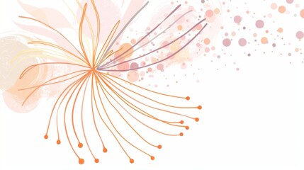 Abstract minimalistic scandinavian botanical art with warm color tones. A delicate composition of floral and foliage elements intertwined with abstract warm colored shapes and subtle brushstrokes