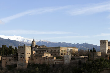 Alhambra and Sierra Nevada Mountains in background, Granada, Spain