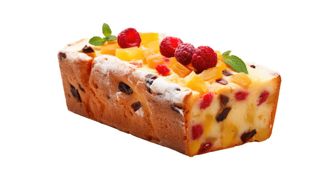 fruitcake on white isolated on clear png background and transparent background. Bakery and pastry concept for cafe and restaurent, AI generative.