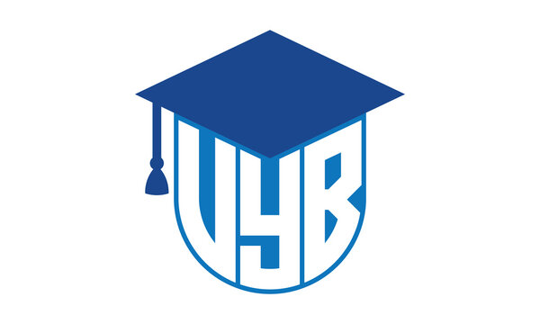 VYB initial letter academic logo design vector template. school college logo, university logo, graduation cap logo, institute logo, educational logo, library logo, teaching logo, book shop, varsity