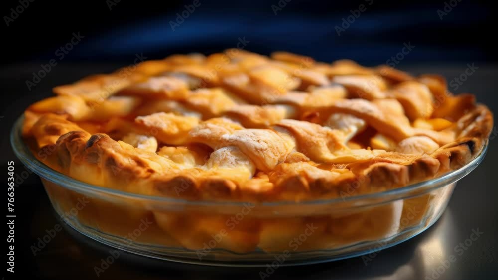 Poster a pie with a lattice crust and a sprinkle of sugar on top. the pie is placed on a table