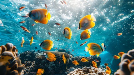 Obraz na płótnie Canvas Vibrant Reef Fish Gathering: An Underwater Graph from Hawaii Generative AI