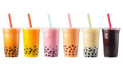 Various Bubble Tea or Boba on white isolated on clear png background and transparent background. food drink and dessert concept for cafe and restaurent, AI generative. - obrazy, fototapety, plakaty