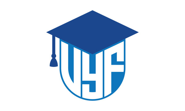 VYF initial letter academic logo design vector template. school college logo, university logo, graduation cap logo, institute logo, educational logo, library logo, teaching logo, book shop, varsity