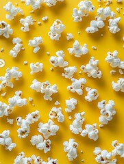 wallpaper design of white popcorn with an Instagramstyle like button on a yellow background