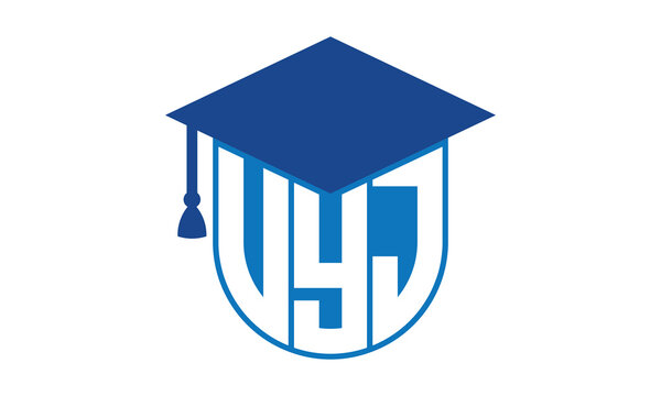 VYJ initial letter academic logo design vector template. school college logo, university logo, graduation cap logo, institute logo, educational logo, library logo, teaching logo, book shop, varsity