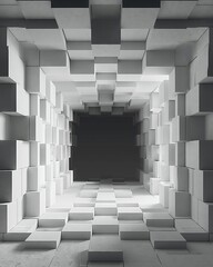 the room  frame is made of white blocks, in the style of conceptual digital art, voxel art, abstract minimalism appreciator, black background, animated gifs, jagged edges, trompe loeil illusions