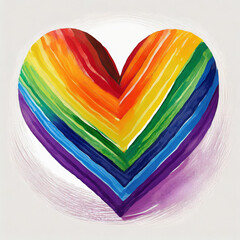 Abstract watercolor illustration of heart in rainbow colors, LGBT concept.
