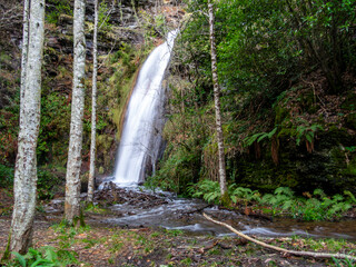 Villamor waterfall in the Caurel mountain range. Silky water. Lugo, Galicia, Spain.