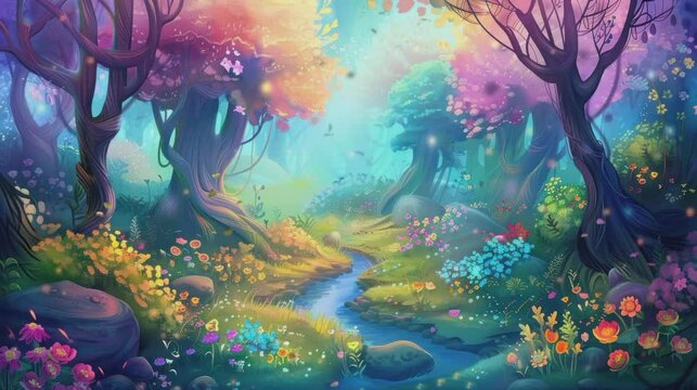 Magical Storybook: Watercolor Wonderland for Children's Illustrations seamless looping time-lapse virtual 4k video animation background.