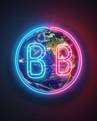 neon BB2029 typography logo, earth from space - obrazy, fototapety, plakaty