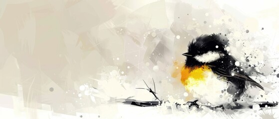  A bird perched on a branch, adorned with a yellow and black avian companion, against a white backdrop