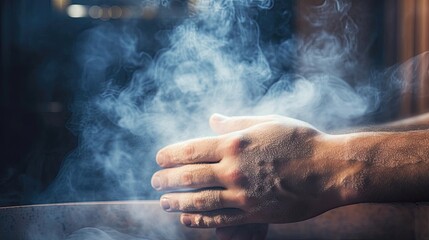 male hand in sauna, steam, relaxation,