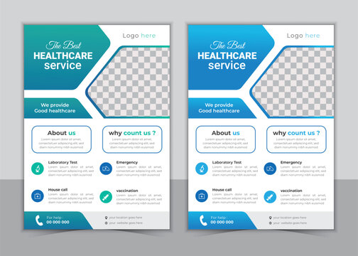 Modern healthcare and medical flyer or poster design. Template layout, hospital flyer, clinic poster, or flyer design vector set.