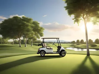 Deurstickers golf cart on golf course © The Best One
