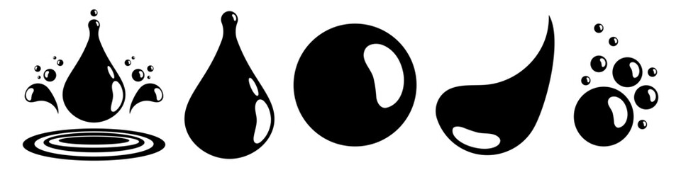 Water drop icon set. Set of water drop icons. Black silhouettes of water drops. Vector illustration isolated on white background.
