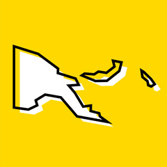 Papua New Guinea country simplified map. White silhouette with thick black contour on yellow background. Simple vector icon