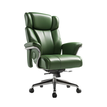 Green Leather Office Chair Illustration Art on a Transparent Background Generative AI