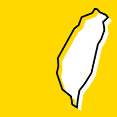 Taiwan country simplified map. White silhouette with thick black contour on yellow background. Simple vector icon