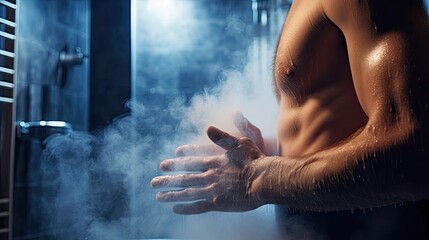 Beautiful healthy man relaxing in a wooden sauna. Wellness, health concept, relaxes