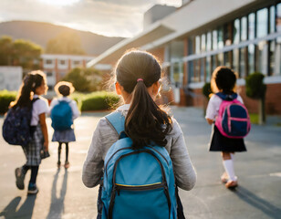 Girl with backpack heading to school