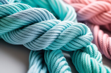 Colorful ropes are intertwined together. Symbol of a strong team