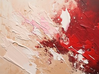 Splashes of bright paint on the canvas. burgundy, khaki and white colors. Interior painting