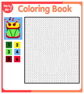 Coloring by numbers, educational game for children. Coloring book with numbered squares. drum