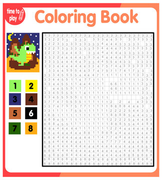 Coloring by numbers, educational game for children. Coloring book with numbered squares. dinosaur. animal