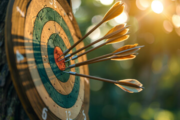 A target with arrows, indicating a strategic approach to diversifying investments, diversify risk and asset allocation and portfolio management in stock market - obrazy, fototapety, plakaty