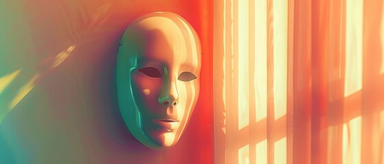 Burglar mask gleaming softly in a room washed in soft pastel colors, retro vibe adding mystery and depth, 