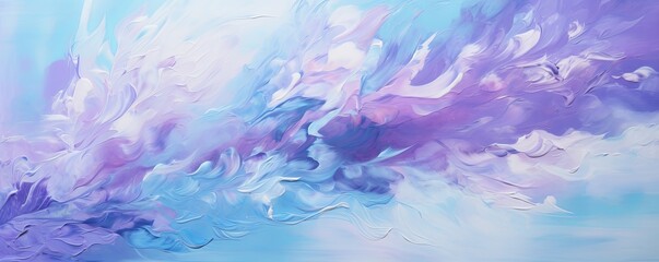 Fototapeta na wymiar Splashes of bright paint on the canvas. lilac, azure and white colors. Interior painting
