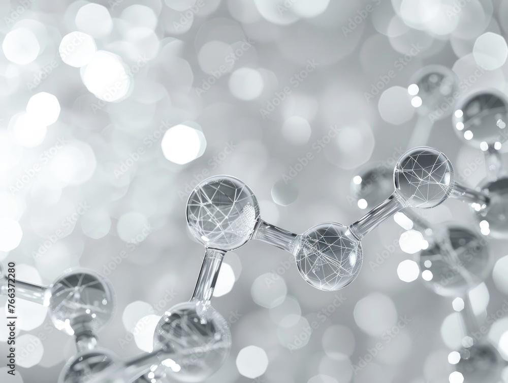 Poster a series of glass spheres arranged in a line, with each sphere having a different size and shape. th