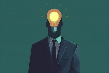 Businessman with light bulb head. - obrazy, fototapety, plakaty