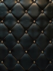 A black leather material with gold studs on it. The material is very shiny and looks very expensive