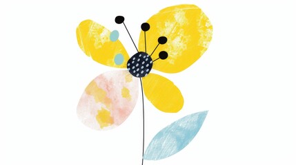 Naklejka premium Abstract minimalistic scandinavian botanical art with warm color tones. A delicate composition of floral and foliage elements intertwined with abstract warm colored shapes and subtle brushstrokes