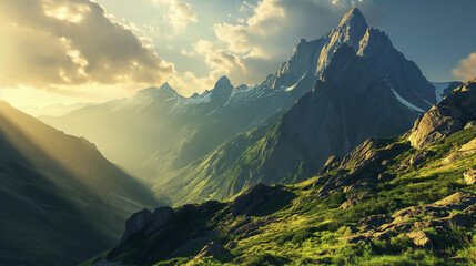 Mountain Sunset and Sunrise: Stunning panoramas that capture the beauty of the Alpine landscape. - obrazy, fototapety, plakaty
