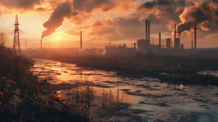 Factory chimney and factory smoke ready to release smoke environmental pollution	 - obrazy, fototapety, plakaty