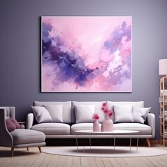 Splashes of bright paint on the canvas. purple, pink and white colors. Interior painting