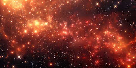 A bright orange background with many stars. The stars are scattered throughout the image, with some closer together and others further apart. Scene is one of wonder and awe