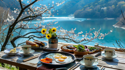 Lakeside Dining with Scenic Mountain Backdrop