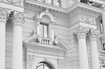 facade element new architecture, Corinthian order, fluted columns, windows with porticoes,...