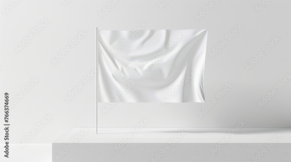 Poster a white flag is displayed on a white background. the flag is not attached to anything, and it is flo