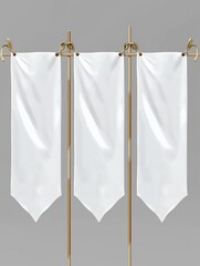 Three white flags are hanging from a pole